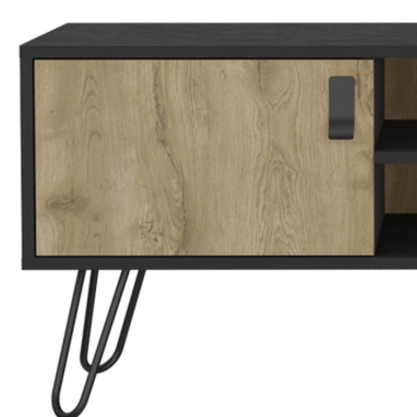 Homeroots 48" Beige And Black Tv Stand - Stylish Open And Enclosed Storage For Living Room Or Office Use  Manufactured Wood 546401