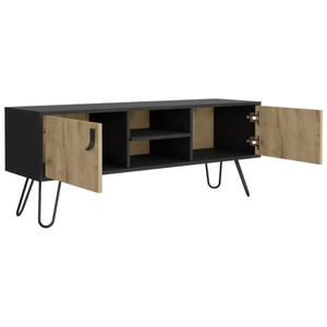 Homeroots 48" Beige And Black Tv Stand - Stylish Open And Enclosed Storage For Living Room Or Office Use  Manufactured Wood 546401