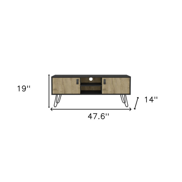 Homeroots 48" Beige And Black Tv Stand - Stylish Open And Enclosed Storage For Living Room Or Office Use  Manufactured Wood 546401