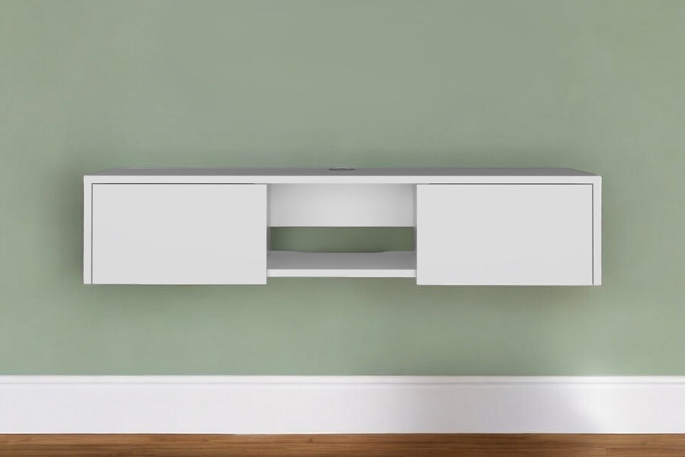 HomeRoots 49" White Floating TV Stand - Modern Wall-Mount Design with Sleek Storage & Cable Management Solutions 546402