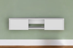 HomeRoots 49" White Floating TV Stand - Modern Wall-Mount Design with Sleek Storage & Cable Management Solutions 546402