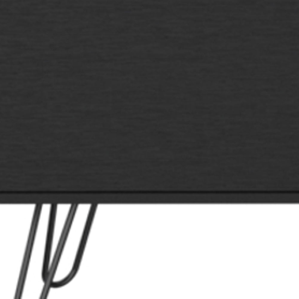 HomeRoots 71" Modern Black Wood TV Stand with Open Shelves & Concealed Storage for Stylish Media Organization 546403