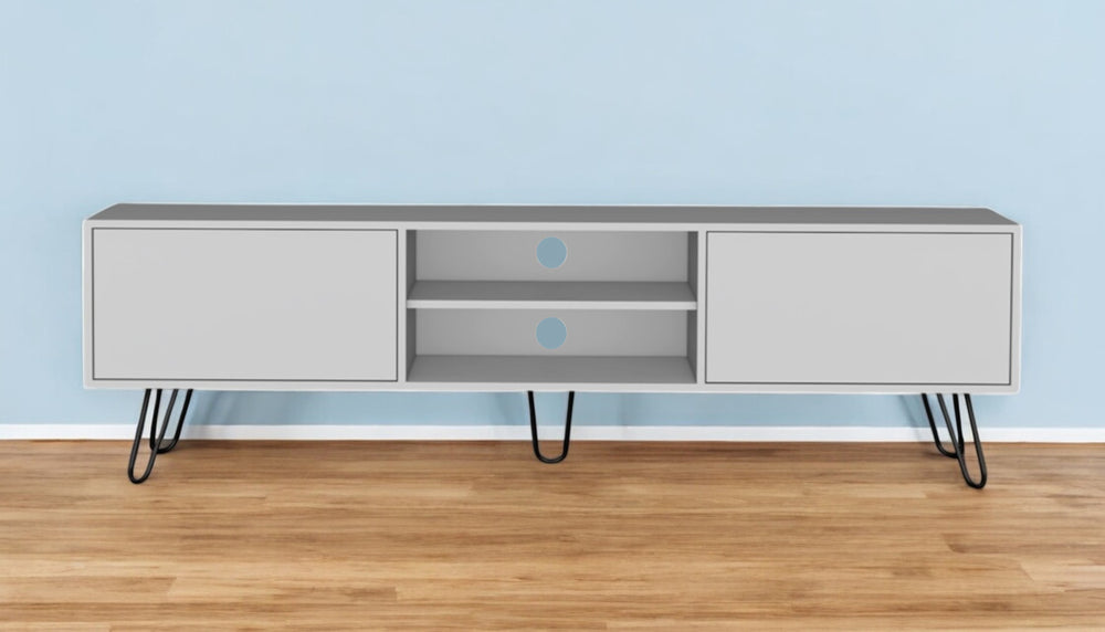 Homeroots 71" Modern White Cabinet Tv Stand With Open & Enclosed Storage, Stylish Hairpin Legs For Any Room  Manufactured Wood 546404