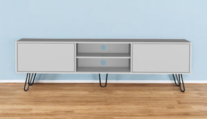 Homeroots 71" Modern White Cabinet Tv Stand With Open & Enclosed Storage, Stylish Hairpin Legs For Any Room  Manufactured Wood 546404