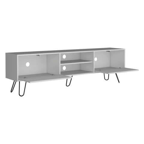 Homeroots 71" Modern White Cabinet Tv Stand With Open & Enclosed Storage, Stylish Hairpin Legs For Any Room  Manufactured Wood 546404