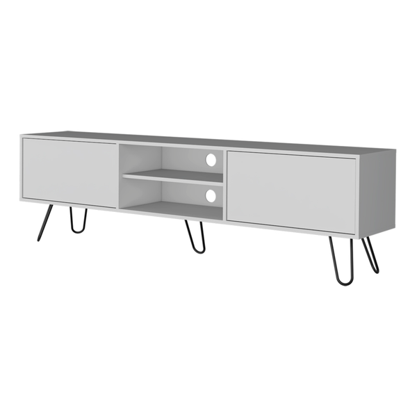 Homeroots 71" Modern White Cabinet Tv Stand With Open & Enclosed Storage, Stylish Hairpin Legs For Any Room  Manufactured Wood 546404