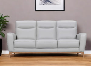 Homeroots 83" Gray Leather Sofa With Brown Legs   546406