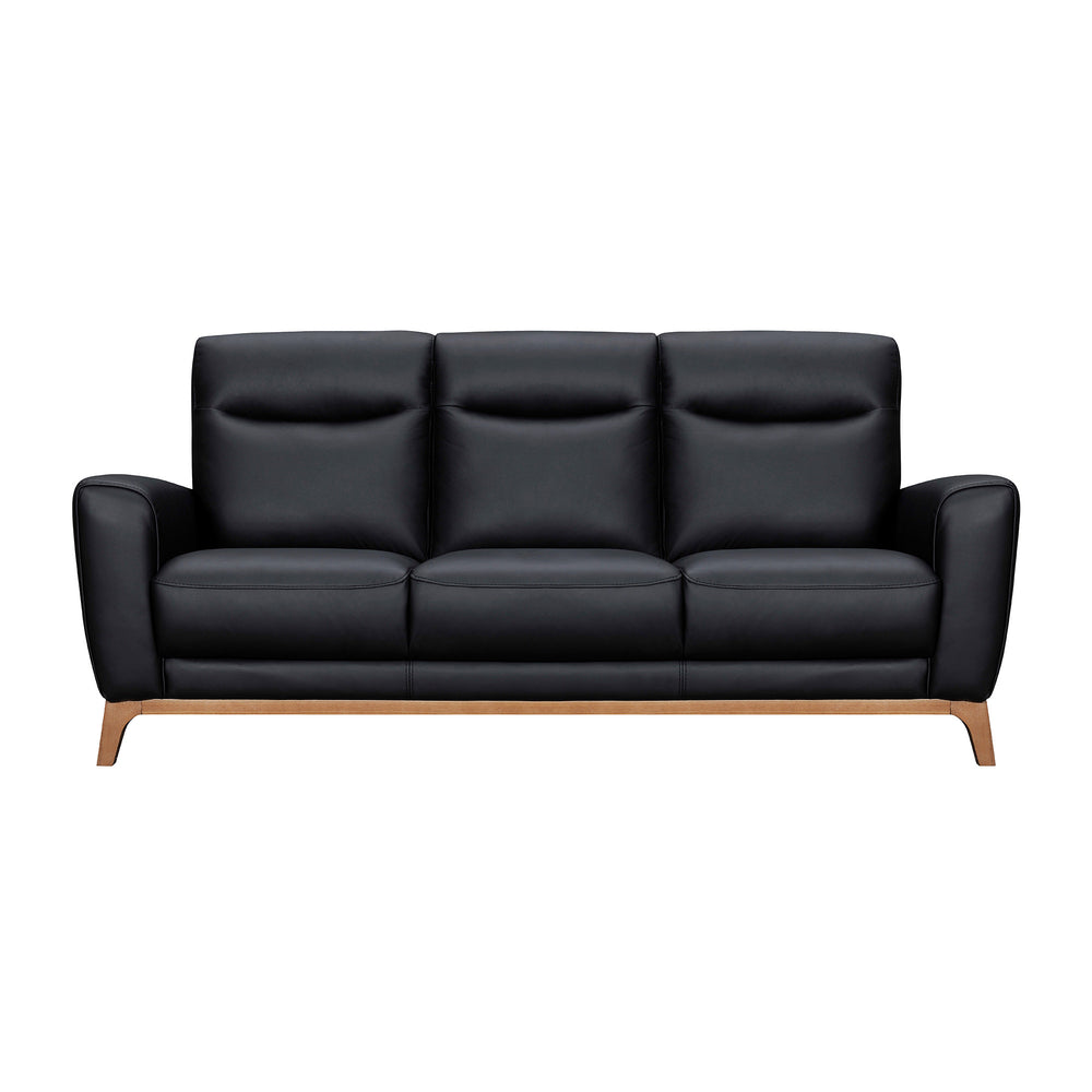 Homeroots 83" Black Leather Sofa With Brown Legs   546407