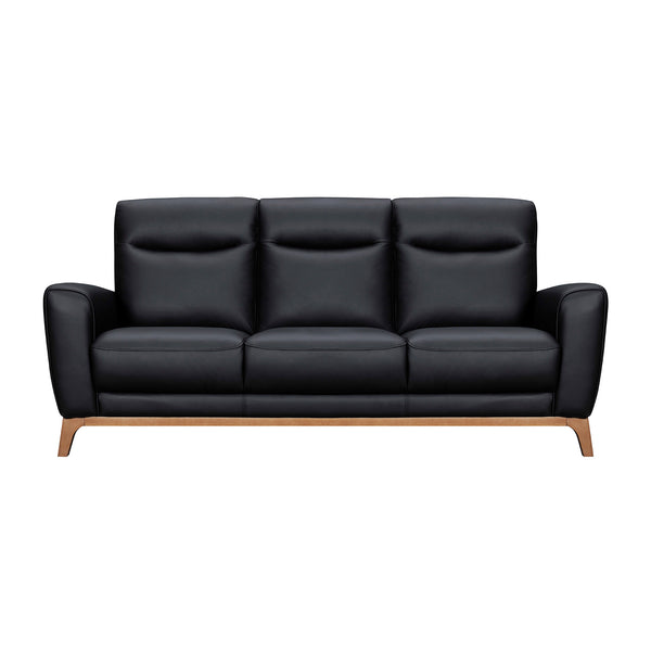 Homeroots 83" Black Leather Sofa With Brown Legs   546407