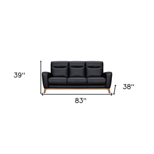 Homeroots 83" Black Leather Sofa With Brown Legs   546407