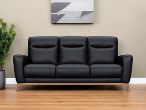 Homeroots 83" Black Leather Sofa With Brown Legs   546407