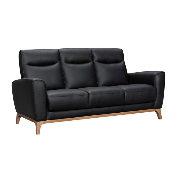Homeroots 83" Black Leather Sofa With Brown Legs   546407