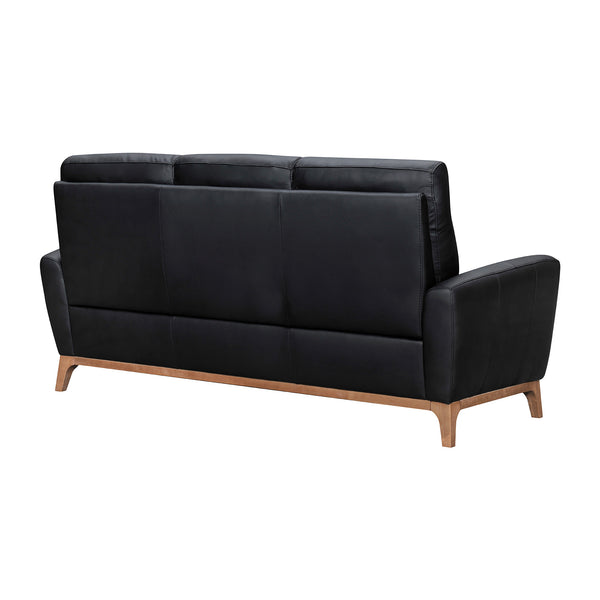 Homeroots 83" Black Leather Sofa With Brown Legs   546407