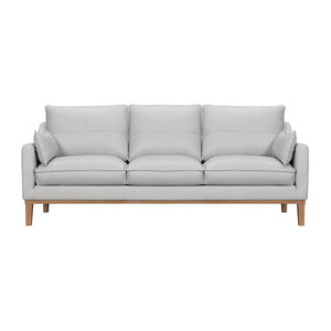 HomeRoots 87" Gray Leather Sofa with Stylish Toss Pillows & Sturdy Brown Legs for Modern Living Room Décor 546408
