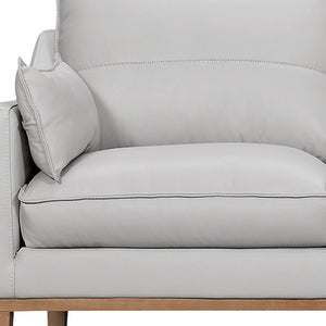 HomeRoots 87" Gray Leather Sofa with Stylish Toss Pillows & Sturdy Brown Legs for Modern Living Room Décor 546408