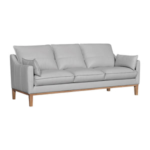 HomeRoots 87" Gray Leather Sofa with Stylish Toss Pillows & Sturdy Brown Legs for Modern Living Room Décor 546408