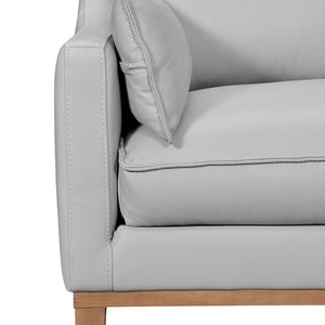 HomeRoots 87" Gray Leather Sofa with Stylish Toss Pillows & Sturdy Brown Legs for Modern Living Room Décor 546408