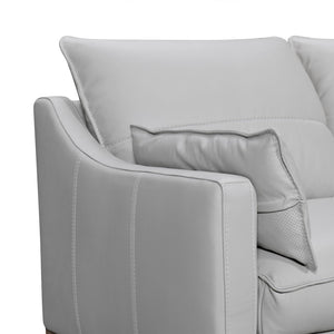 HomeRoots 87" Gray Leather Sofa with Stylish Toss Pillows & Sturdy Brown Legs for Modern Living Room Décor 546408
