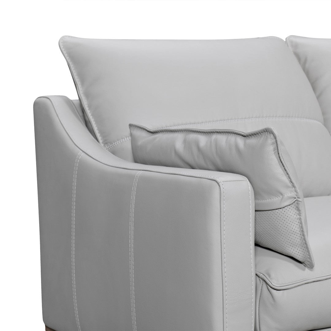 HomeRoots 87" Gray Leather Sofa with Stylish Toss Pillows & Sturdy Brown Legs for Modern Living Room Décor 546408