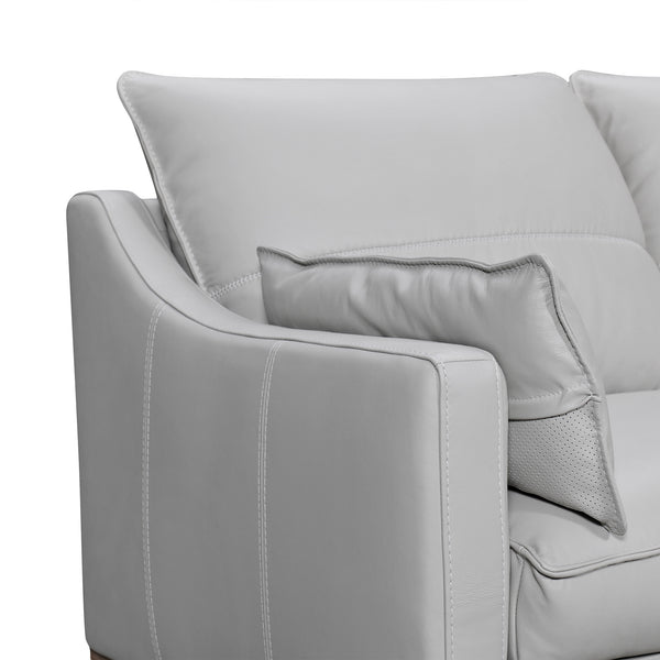 Homeroots 87" Gray Leather Sofa And Toss Pillows With Brown Legs   546408