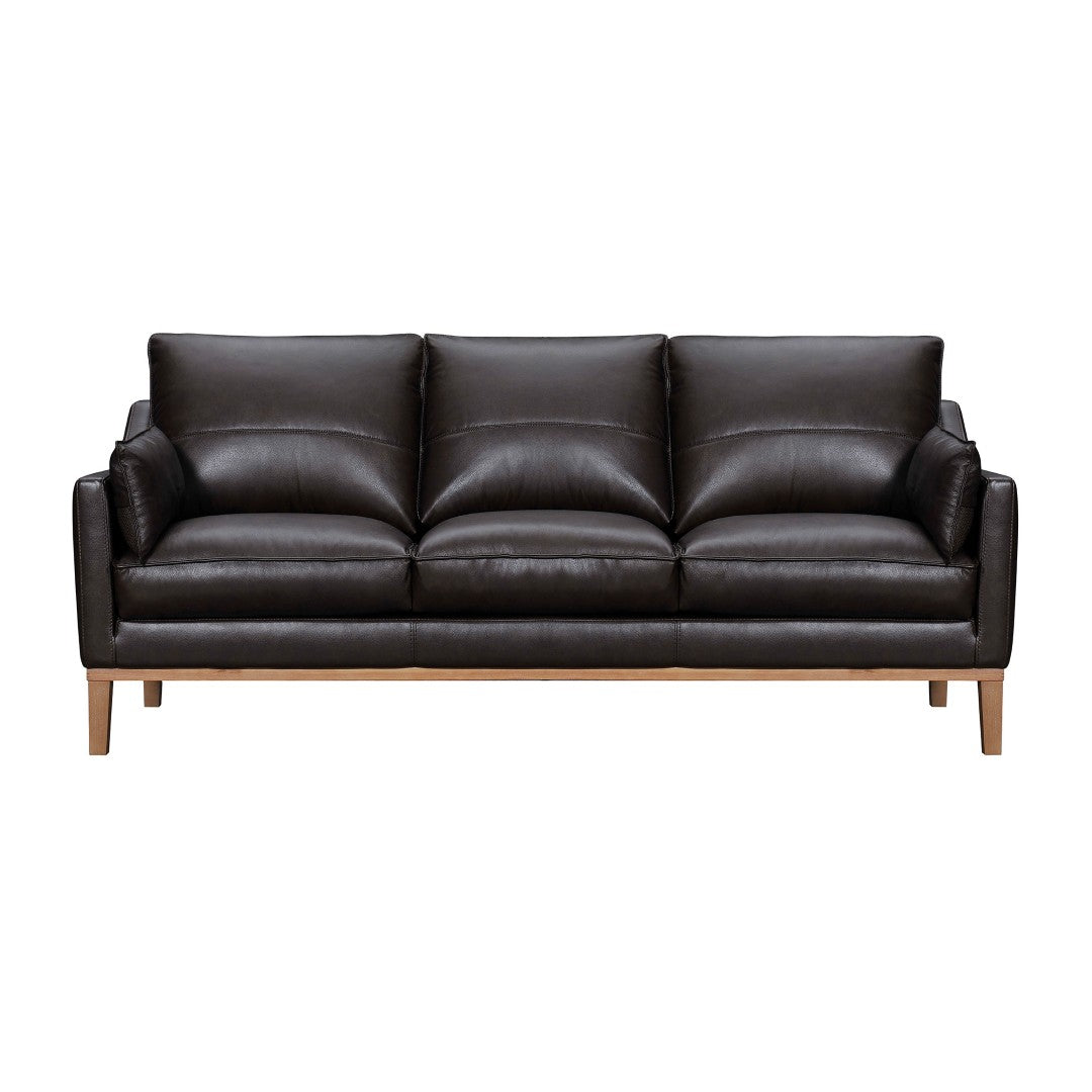 HomeRoots 87" Dark Brown Leather Sofa with Toss Pillows – Luxe Comfort, Modern Design, Perfect for Any Space 546409