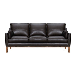 Homeroots 87" Dark Brown Leather Sofa And Toss Pillows With Brown Legs   546409