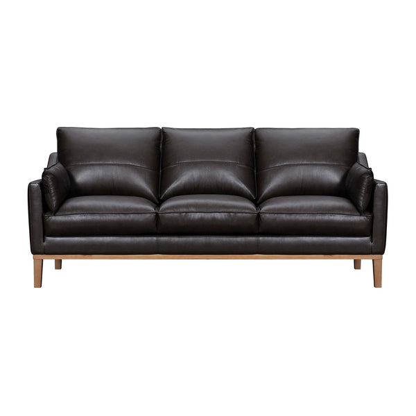 Homeroots 87" Dark Brown Leather Sofa And Toss Pillows With Brown Legs   546409