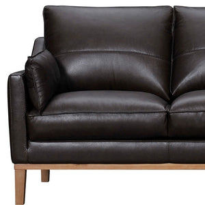 HomeRoots 87" Dark Brown Leather Sofa with Toss Pillows – Luxe Comfort, Modern Design, Perfect for Any Space 546409
