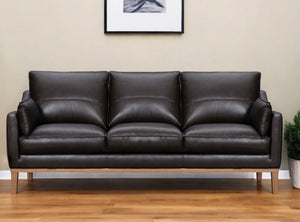 HomeRoots 87" Dark Brown Leather Sofa with Toss Pillows – Luxe Comfort, Modern Design, Perfect for Any Space 546409