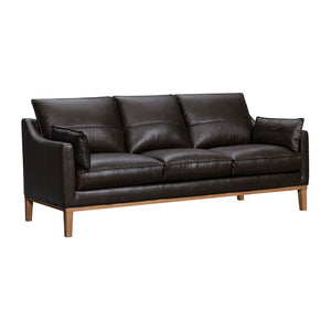 HomeRoots 87" Dark Brown Leather Sofa with Toss Pillows – Luxe Comfort, Modern Design, Perfect for Any Space 546409
