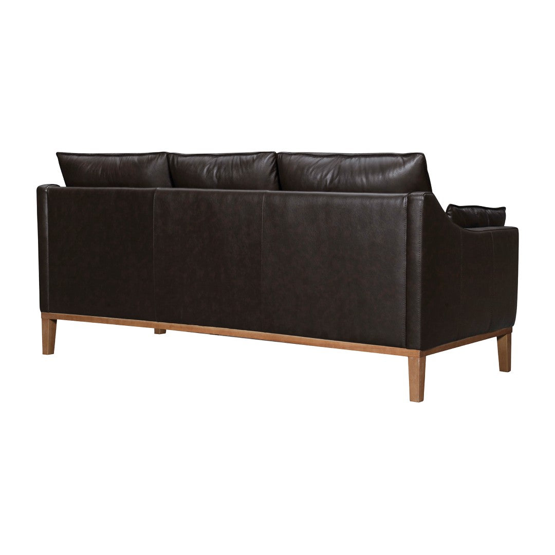 HomeRoots 87" Dark Brown Leather Sofa with Toss Pillows – Luxe Comfort, Modern Design, Perfect for Any Space 546409