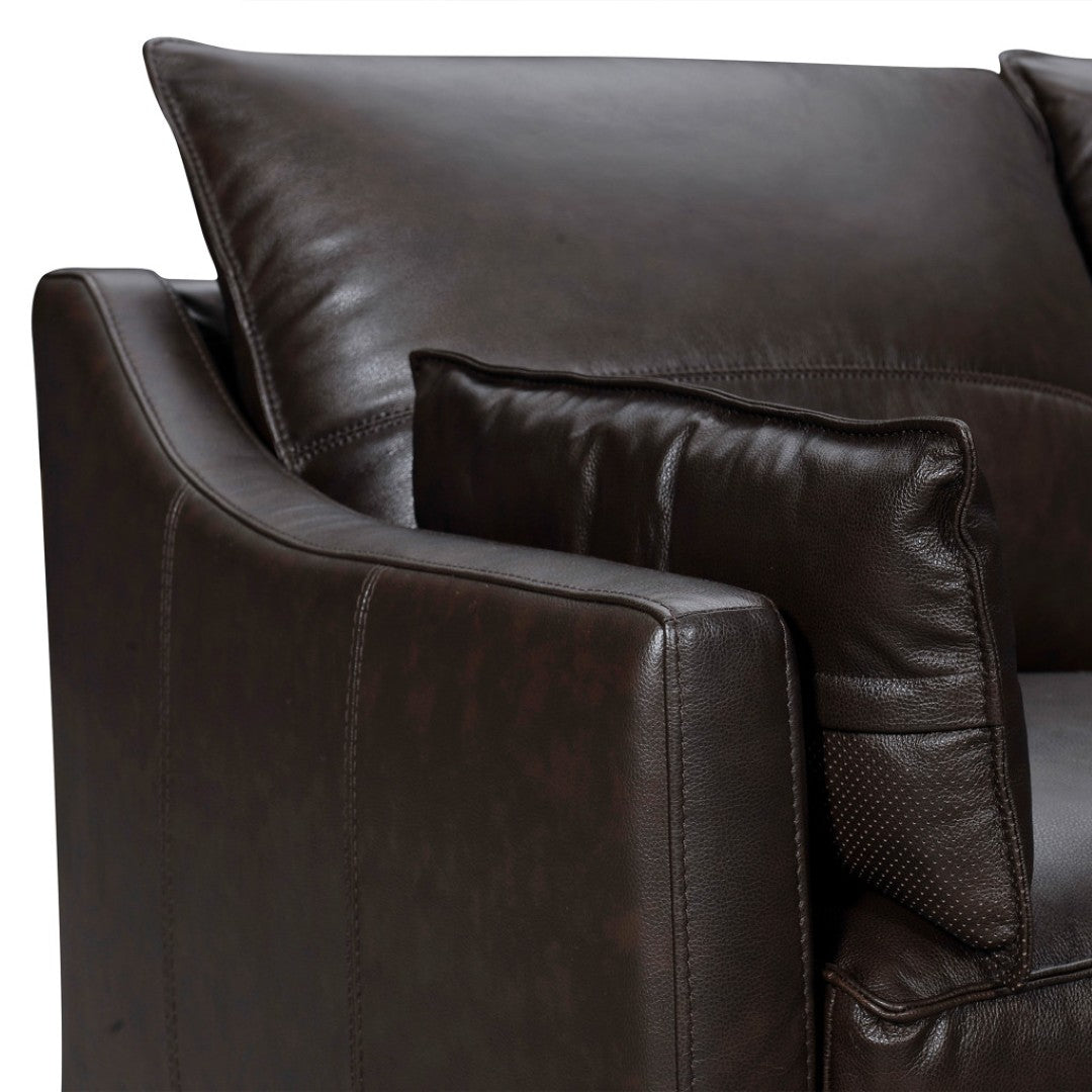 HomeRoots 87" Dark Brown Leather Sofa with Toss Pillows – Luxe Comfort, Modern Design, Perfect for Any Space 546409