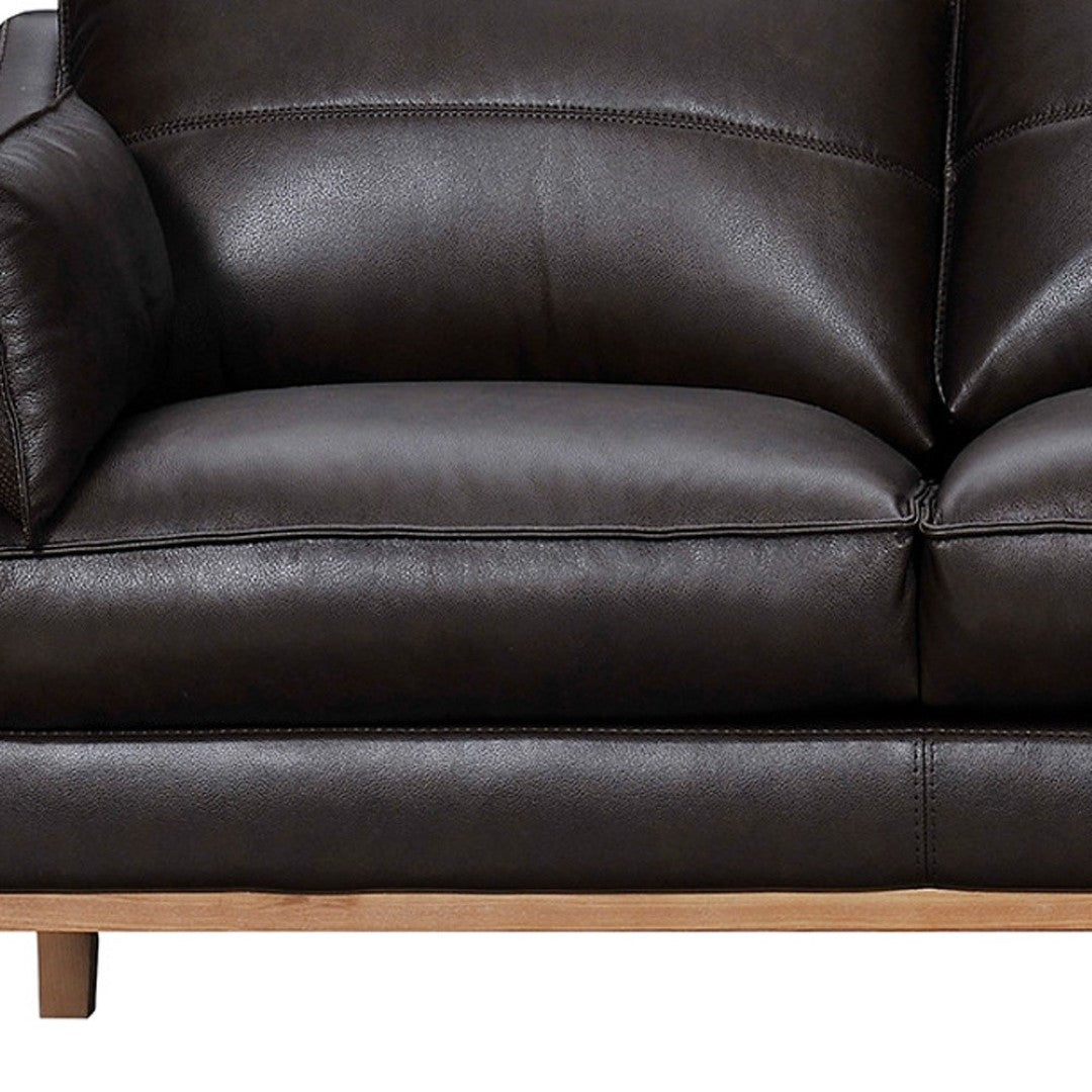 HomeRoots 87" Dark Brown Leather Sofa with Toss Pillows – Luxe Comfort, Modern Design, Perfect for Any Space 546409