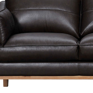 Homeroots 87" Dark Brown Leather Sofa And Toss Pillows With Brown Legs   546409