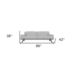 Homeroots 89" Gray Leather Sofa With Black Legs   546410