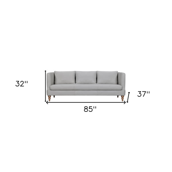 Homeroots 85" Gray Leather Sofa With Brown Legs   546411