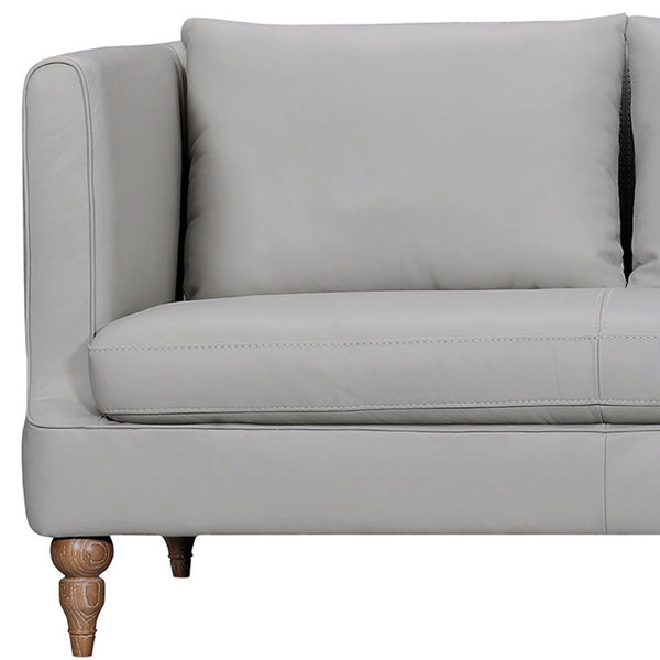 Homeroots 85" Gray Leather Sofa With Brown Legs   546411