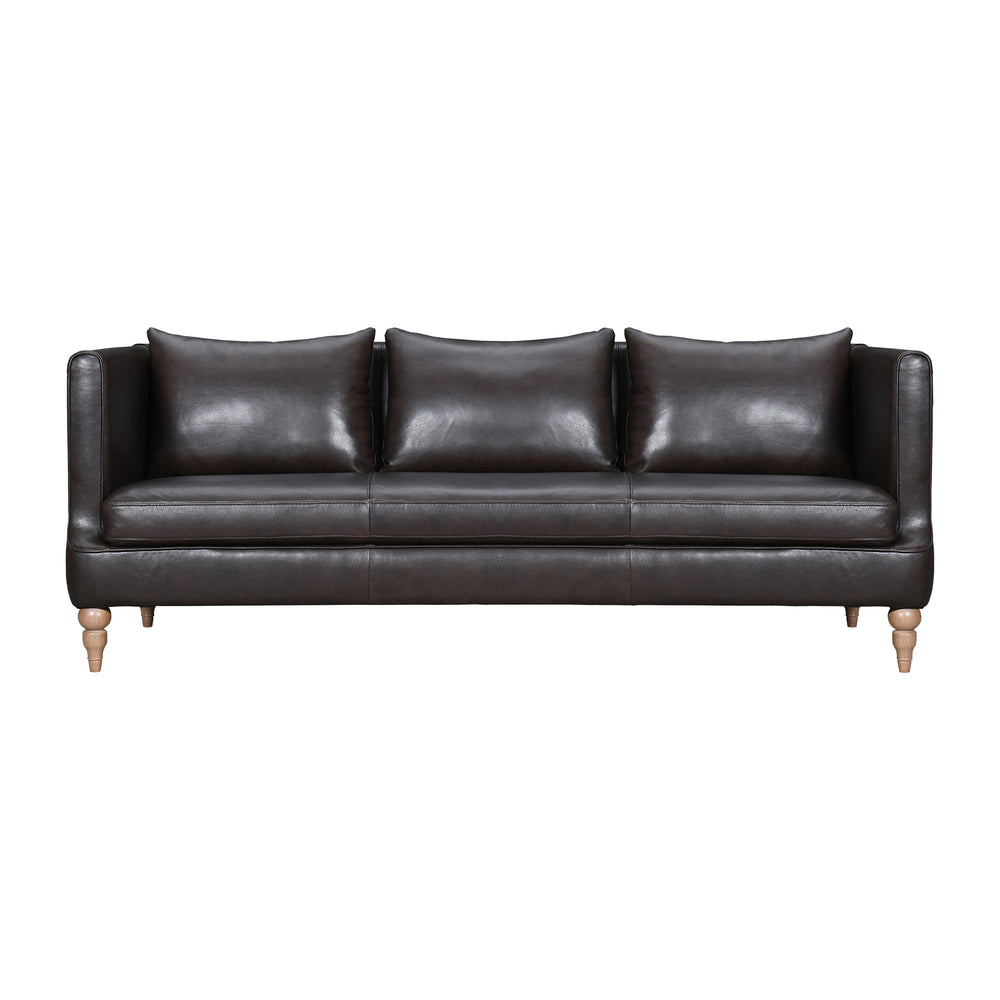 Homeroots 85" Dark Brown Leather Sofa With Brown Legs   546412
