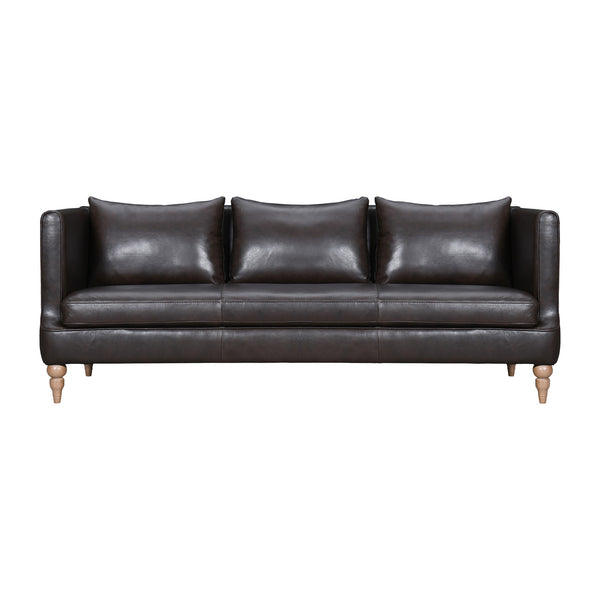 Homeroots 85" Dark Brown Leather Sofa With Brown Legs   546412