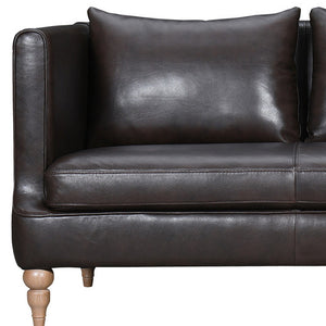 Homeroots 85" Dark Brown Leather Sofa With Brown Legs   546412