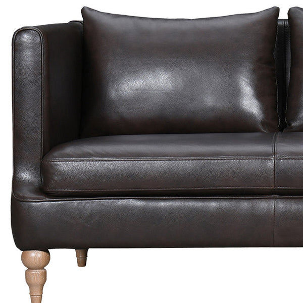Homeroots 85" Dark Brown Leather Sofa With Brown Legs   546412