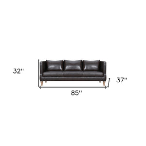 Homeroots 85" Dark Brown Leather Sofa With Brown Legs   546412