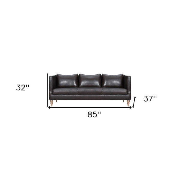Homeroots 85" Dark Brown Leather Sofa With Brown Legs   546412