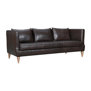 Homeroots 85" Dark Brown Leather Sofa With Brown Legs   546412