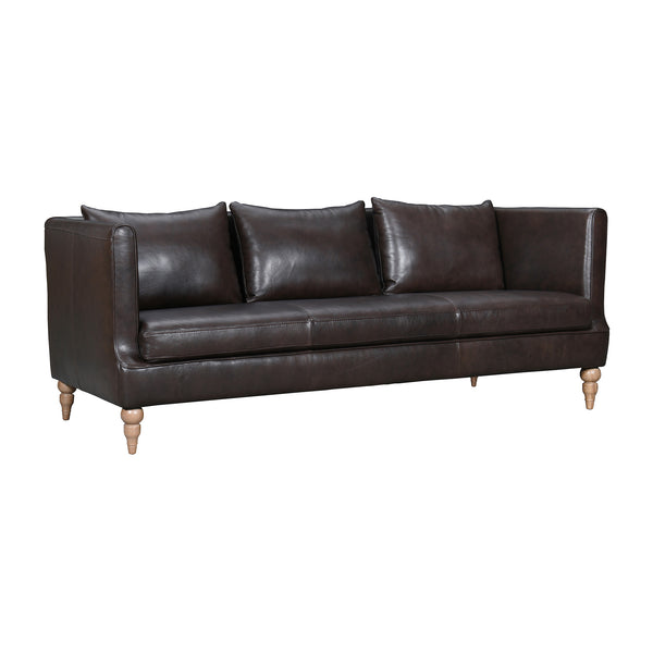 Homeroots 85" Dark Brown Leather Sofa With Brown Legs   546412