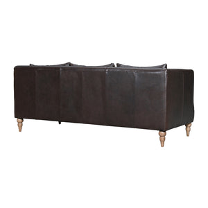 Homeroots 85" Dark Brown Leather Sofa With Brown Legs   546412