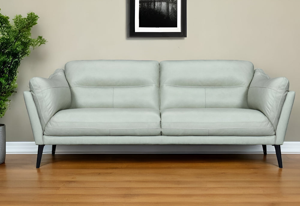 Homeroots 87" Mint Green Leather Sofa With Black Legs   546413