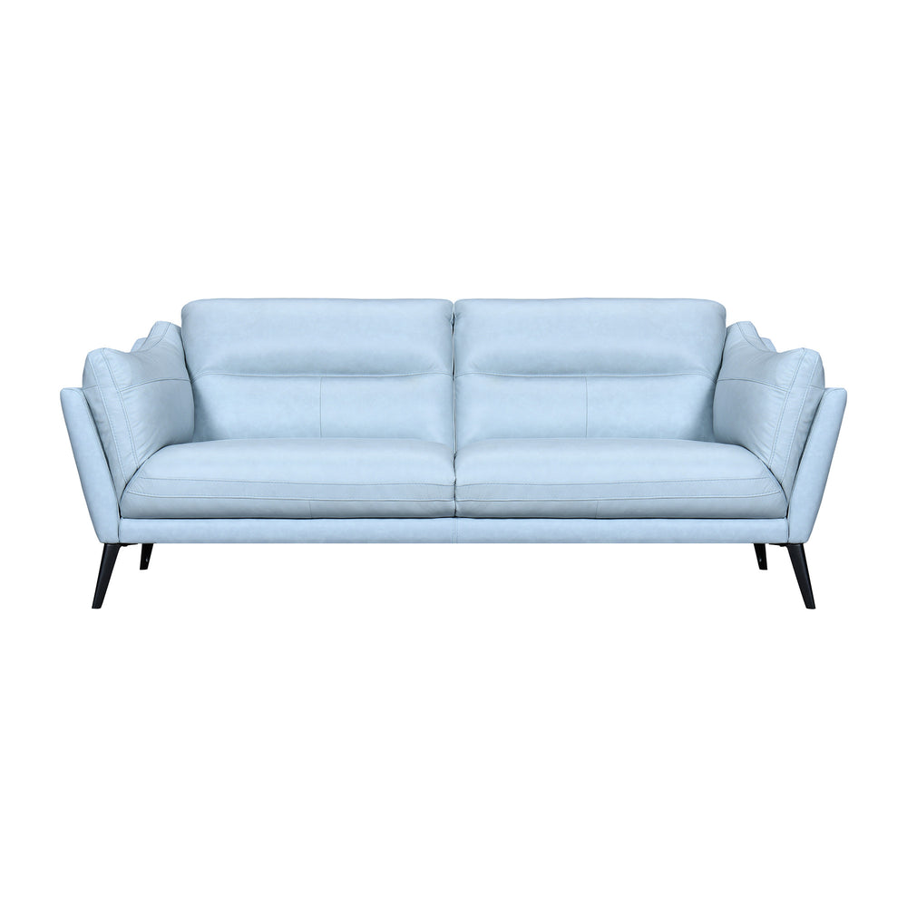 Homeroots 87" Sky Blue Leather Sofa With Black Legs   546414