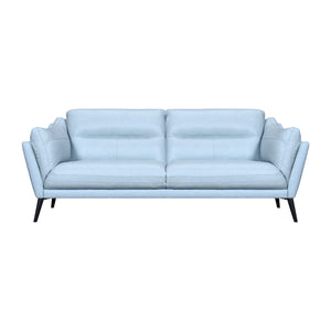 Homeroots 87" Sky Blue Leather Sofa With Black Legs   546414
