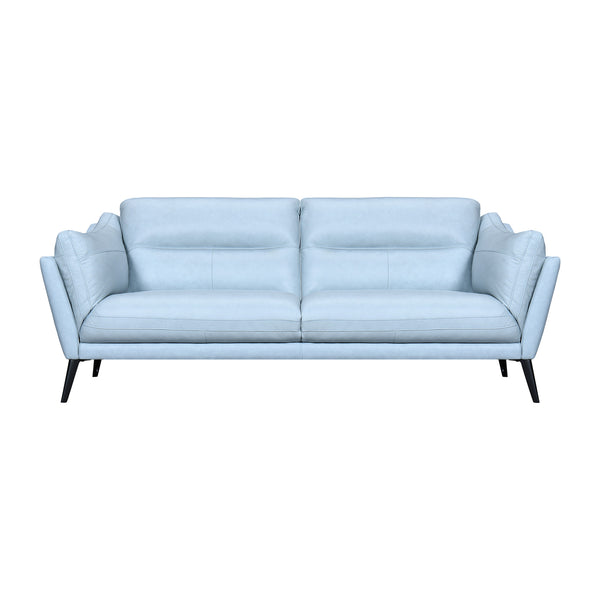 Homeroots 87" Sky Blue Leather Sofa With Black Legs   546414